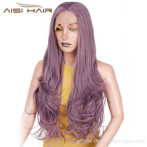Aisi Hair Cheap 24 Inch Long Wavy Purple Wig Cosplay Lace Frontal Wig Natural Wave Lace Front Hair Wigs For Black White Women
